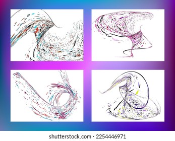 Multi-colored dust particles and debris, paint splashes, strokes are carried by the wind. Murmuration. Set of 4 design templates for the design of banners, posters. EPS 10