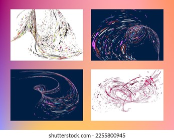 Multi-colored dust particles and debris, paint splashes, strokes are carried by the wind. Murmuration. Set of 4 design templates for the design of banners, posters. EPS 10