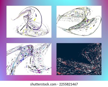 Multi-colored dust particles and debris, paint splashes, strokes are carried by the wind. Murmuration. Set of 4 design templates for the design of banners, posters. EPS 10