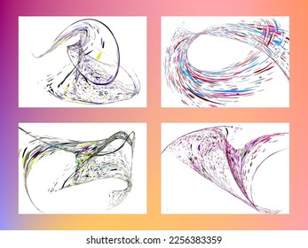 Multi-colored dust particles and debris, paint splashes, strokes are carried by the wind. Murmuration. Set of 4 design templates for the design of banners, posters. EPS 10