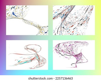 Multi-colored dust particles and debris, paint splashes, strokes are carried by the wind. Murmuration. Set of 4 design templates for the design of banners, posters. EPS 10