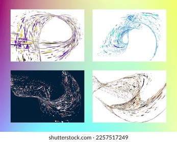 Multi-colored dust particles and debris, paint splashes, strokes are carried by the wind. Murmuration. Set of 4 design templates for the design of banners, posters. EPS 10