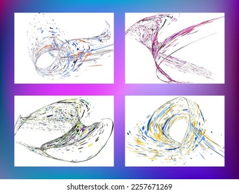 Multi-colored dust particles and debris, paint splashes, strokes are carried by the wind. Murmuration. Set of 4 design templates for the design of banners, posters. EPS 10