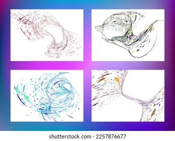 Multi-colored dust particles and debris, paint splashes, strokes are carried by the wind. Murmuration. Set of 4 design templates for the design of banners, posters. EPS 10