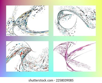 Multi-colored dust particles and debris, paint splashes, strokes are carried by the wind. Murmuration. Set of 4 design templates for the design of banners, posters. EPS 10