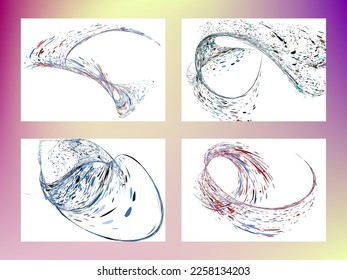 Multi-colored dust particles and debris, paint splashes, strokes are carried by the wind. Murmuration. Set of 4 design templates for the design of banners, posters. EPS 10