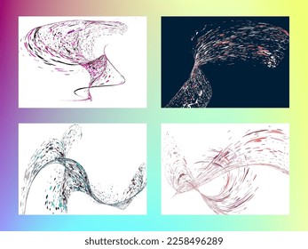 Multi-colored dust particles and debris, paint splashes, strokes are carried by the wind. Murmuration. Set of 4 design templates for the design of banners, posters. EPS 10