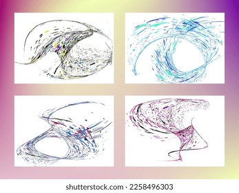 Multi-colored dust particles and debris, paint splashes, strokes are carried by the wind. Murmuration. Set of 4 design templates for the design of banners, posters. EPS 10