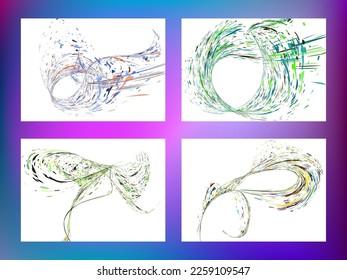 Multi-colored dust particles and debris, paint splashes, strokes are carried by the wind. Murmuration. Set of 4 design templates for the design of banners, posters. EPS 10