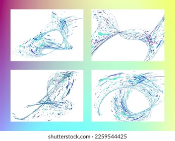 Multi-colored dust particles and debris, paint splashes, strokes are carried by the wind. Murmuration. Set of 4 design templates for the design of banners, posters. EPS 10