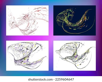 Multi-colored dust particles and debris, paint splashes, strokes are carried by the wind. Murmuration. Set of 4 design templates for the design of banners, posters. EPS 10