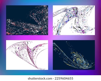 Multi-colored dust particles and debris, paint splashes, strokes are carried by the wind. Murmuration. Set of 4 design templates for the design of banners, posters. EPS 10