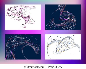 Multi-colored dust particles and debris, paint splashes, strokes are carried by the wind. Murmuration. Set of 4 design templates for the design of banners, posters. EPS 10