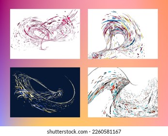 Multi-colored dust particles and debris, paint splashes, strokes are carried by the wind. Murmuration. Set of 4 design templates for the design of banners, posters. EPS 10