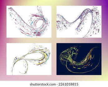 Multi-colored dust particles and debris, paint splashes, strokes are carried by the wind. Murmuration. Set of 4 design templates for the design of banners, posters. EPS 10