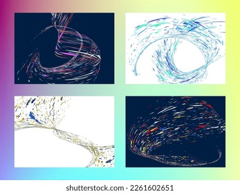 Multi-colored dust particles and debris, paint splashes, strokes are carried by the wind. Murmuration. Set of 4 design templates for the design of banners, posters. EPS 10