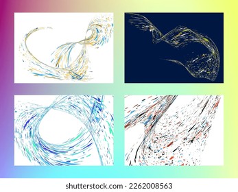 Multi-colored dust particles and debris, paint splashes, strokes are carried by the wind. Murmuration. Set of 4 design templates for the design of banners, posters. EPS 10