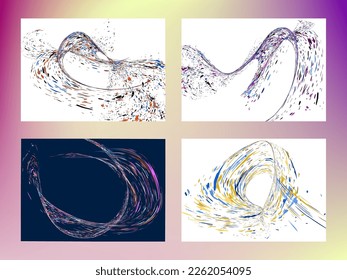 Multi-colored dust particles and debris, paint splashes, strokes are carried by the wind. Murmuration. Set of 4 design templates for the design of banners, posters. EPS 10