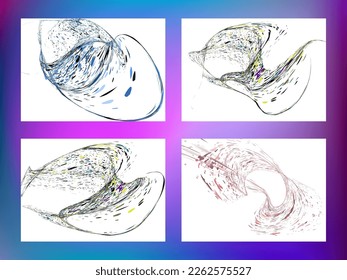 Multi-colored dust particles and debris, paint splashes, strokes are carried by the wind. Murmuration. Set of 4 design templates for the design of banners, posters. EPS 10