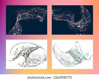 Multi-colored dust particles and debris, paint splashes, strokes are carried by the wind. Murmuration. Set of 4 design templates for the design of banners, posters. EPS 10