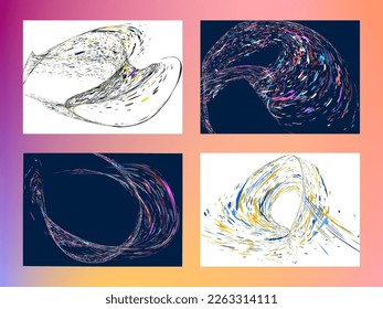 Multi-colored dust particles and debris, paint splashes, strokes are carried by the wind. Murmuration. Set of 4 design templates for the design of banners, posters. EPS 10