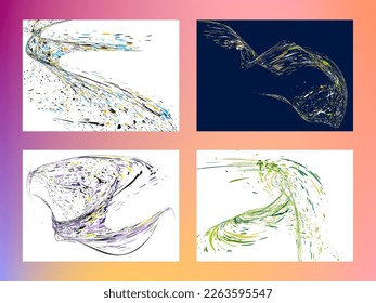 Multi-colored dust particles and debris, paint splashes, strokes are carried by the wind. Murmuration. Set of 4 design templates for the design of banners, posters. EPS 10