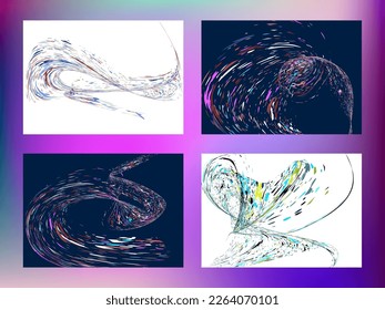 Multi-colored dust particles and debris, paint splashes, strokes are carried by the wind. Murmuration. Set of 4 design templates for the design of banners, posters. EPS 10