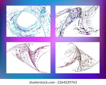 Multi-colored dust particles and debris, paint splashes, strokes are carried by the wind. Murmuration. Set of 4 design templates for the design of banners, posters. EPS 10