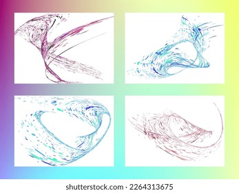 Multi-colored dust particles and debris, paint splashes, strokes are carried by the wind. Murmuration. Set of 4 design templates for the design of banners, posters. EPS 10