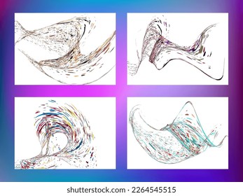 Multi-colored dust particles and debris, paint splashes, strokes are carried by the wind. Murmuration. Set of 4 design templates for the design of banners, posters. EPS 10