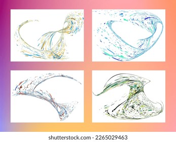 Multi-colored dust particles and debris, paint splashes, strokes are carried by the wind. Murmuration. Set of 4 design templates for the design of banners, posters. EPS 10