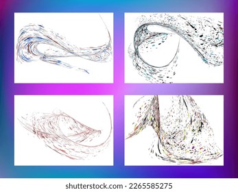 Multi-colored dust particles and debris, paint splashes, strokes are carried by the wind. Murmuration. Set of 4 design templates for the design of banners, posters. EPS 10