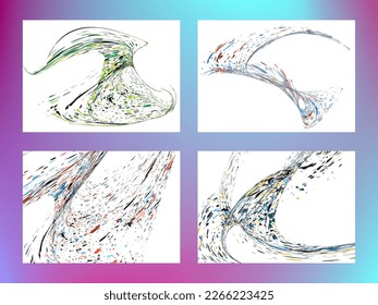 Multi-colored dust particles and debris, paint splashes, strokes are carried by the wind. Murmuration. Set of 4 design templates for the design of banners, posters. EPS 10