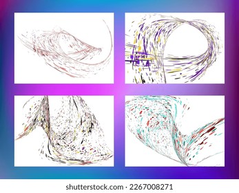 Multi-colored dust particles and debris, paint splashes, strokes are carried by the wind. Murmuration. Set of 4 design templates for the design of banners, posters. EPS 10