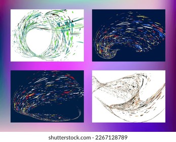 Multi-colored dust particles and debris, paint splashes, strokes are carried by the wind. Murmuration. Set of 4 design templates for the design of banners, posters. EPS 10