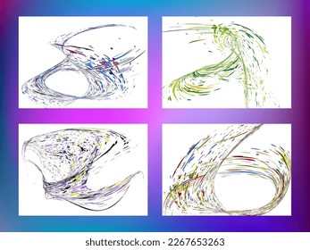 Multi-colored dust particles and debris, paint splashes, strokes are carried by the wind. Murmuration. Set of 4 design templates for the design of banners, posters. EPS 10