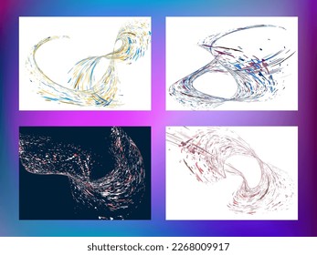 Multi-colored dust particles and debris, paint splashes, strokes are carried by the wind. Murmuration. Set of 4 design templates for the design of banners, posters. EPS 10