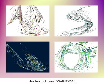 Multi-colored dust particles and debris, paint splashes, strokes are carried by the wind. Murmuration. Set of 4 design templates for the design of banners, posters. EPS 10