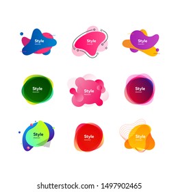 Multicolored dynamic shapes for banners set. Modern abstract figures and lines with sample text. Trendy minimal templates for presentations, banners, apps and web pages. Vector illustration