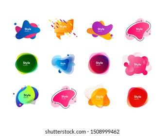 Multicolored dynamic shapes for banners set. Modern abstract figures and lines with sample text. Trendy minimal templates for presentations, banners, apps and web pages. Vector illustration