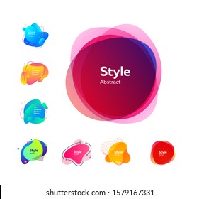 Multicolored dynamic shapes for banners set. Modern abstract figures and lines with sample text. Trendy minimal templates for presentations, banners, apps and web pages. Vector illustration