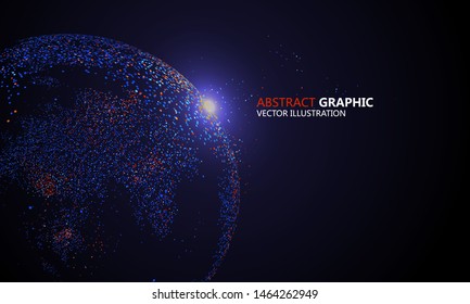 Multicolored Earth composed of colorful particles, vector illustration.