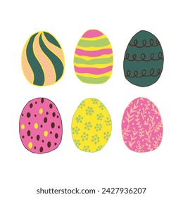 multicolored Easter eggs with botanical elements set doodle style. Happy easter hand drawn isolated on white background. Spring holiday. Happy Easter. Vector Illustration.