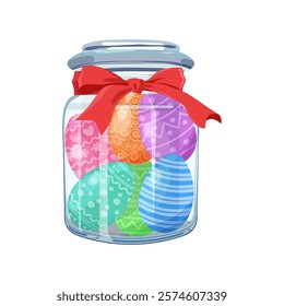 Multicolored Easter eggs in gift wrapping on isolated background. Vector illustration.