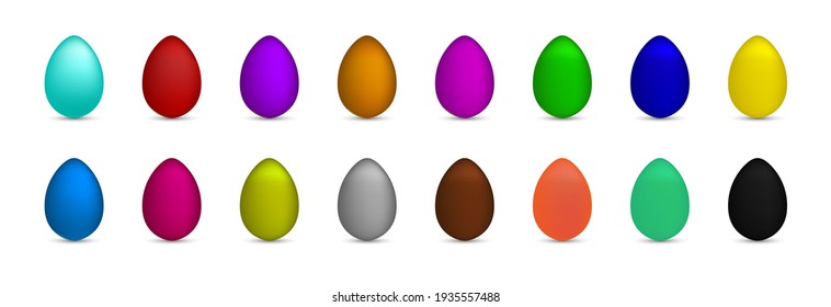 Multicolored Easter eggs on a white background. 