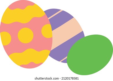 mehrfarbige Ostereier. Rosa mit gelbem Ornament violett mit weißem und grünem Ei. Bild einzeln auf weißem Hintergrund. Vektorgrafik. Design-Element für die Gestaltung des thematischen Postkarten-Menüs von
