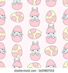 Multicolored Easter eggs and rabbits.  Seamless pattern. Texture for fabric, wrapping, wallpaper. Decorative print. Vector illustration .