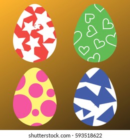 Multicolored Easter eggs. stars, hearts, circles, triangles