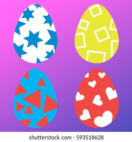 Multicolored Easter eggs. stars, squares, hearts, triangles