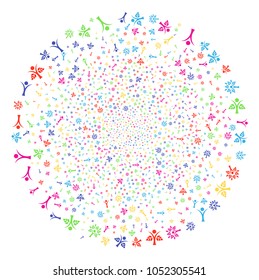 Multicolored Eco Man sparkler spheric cluster. Vector sphere fireworks done from scatter eco man elements. Psychedelic Vector abstraction.